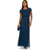 Adrianna Papell Women’s Blouson Beaded Long Dress | Formal Beaded Dress with Bloused Bodice & Floral Embellishments(Deep Blue)