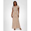 Adrianna Papell Women’s Blouson Beaded Long Dress | Formal Beaded Dress with Bloused Bodice & Floral Embellishments(Marble)