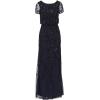 Adrianna Papell Women’s Blouson Beaded Long Dress | Formal Beaded Dress with Bloused Bodice & Floral Embellishments(Navy Black)
