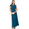Adrianna Papell Women’s Blouson Beaded Long Dress | Formal Beaded Dress with Bloused Bodice & Floral Embellishments(Teal Sapphire)