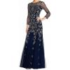 Adrianna Papell Women’s Long Sleeve Bead Dress | Floor Length Formal Gown with Intricate Beading & 3/4 Length Sleeves(Midnight)