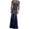 Adrianna Papell Women’s Long Sleeve Bead Dress | Floor Length Formal Gown with Intricate Beading & 3/4 Length Sleeves(Midnight)