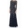 Adrianna Papell Women’s Long Sleeve Bead Dress | Floor Length Formal Gown with Intricate Beading & 3/4 Length Sleeves(Midnight)