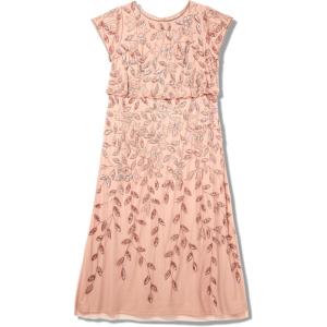 Adrianna Papell Women’s Blouson Beaded Long Dress | Formal Beaded Dress with Bloused Bodice & Floral Embellishments(Rose Gold)
