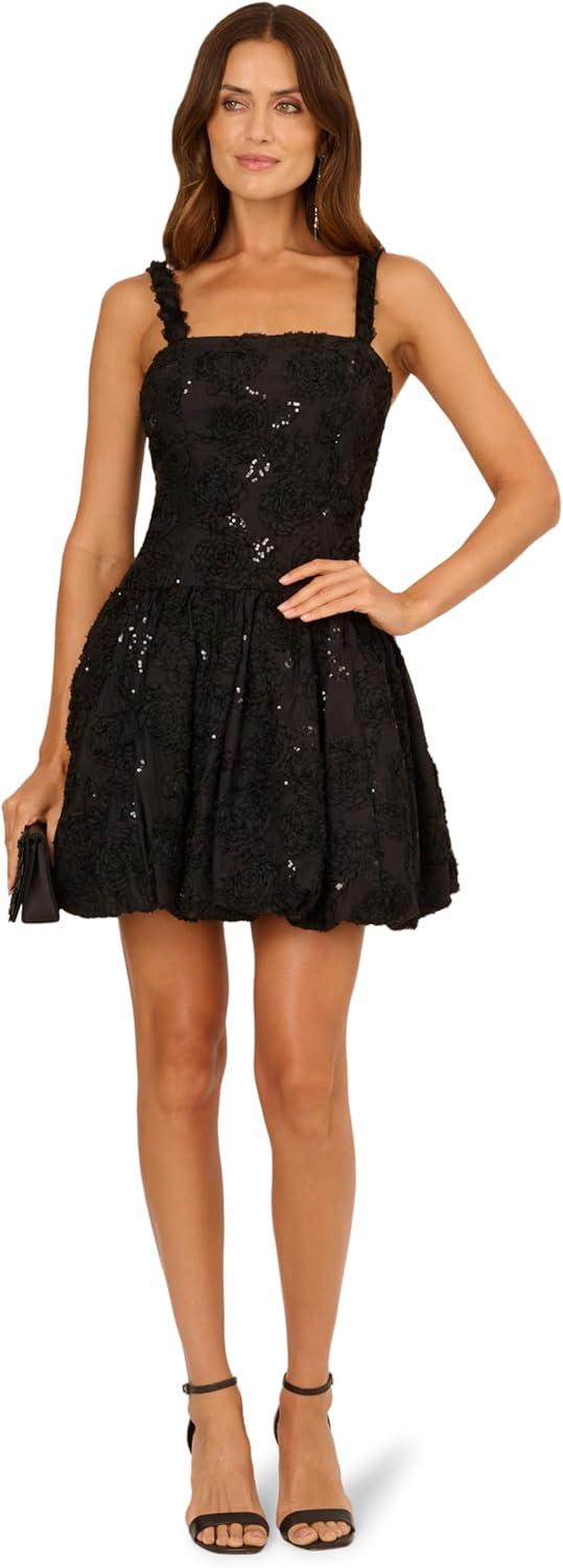 image:imageAdrianna Papell Womens Soutache Flounce Short DressBlack