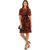 Adrianna Papell Womens Floral Embroidered Short Dress(Red/Black Multi)