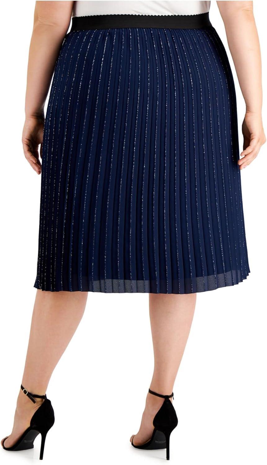 image:imageAdrianna Papell Womens Plus Chiffon Pleat Pleated Skirt Navy 18W