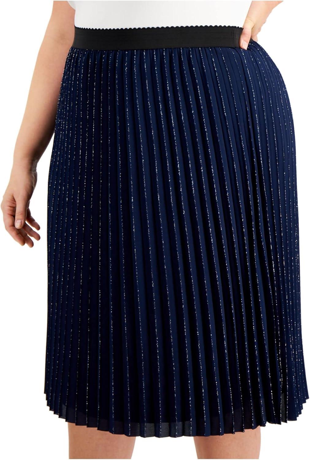 image:imageAdrianna Papell Womens Plus Chiffon Pleat Pleated Skirt Navy 18W