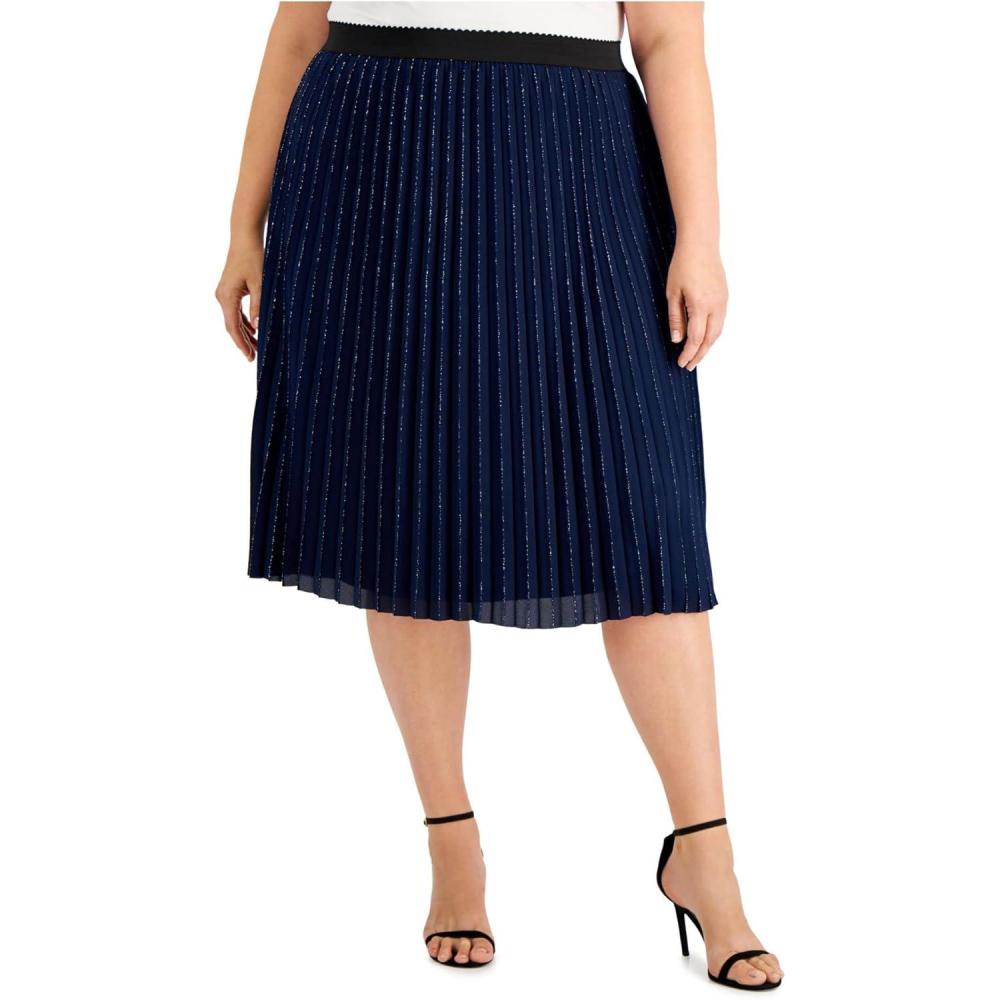 image:imageAdrianna Papell Womens Plus Chiffon Pleat Pleated Skirt Navy 18W