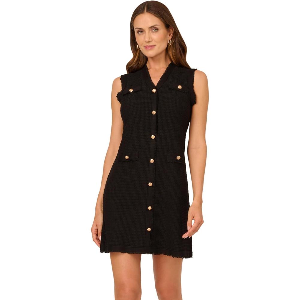 image:imageAdrianna Papell Womens Waffle Textured Sleeveless Midi Length Sweater DressBlack