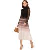 Adrianna Papell Womens Verigated Stripe Pleated Skirt(Mocha/Ivory Chevron Stripe)