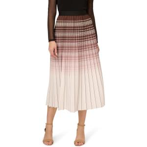 Adrianna Papell Womens Verigated Stripe Pleated Skirt(Mocha/Ivory Chevron Stripe)