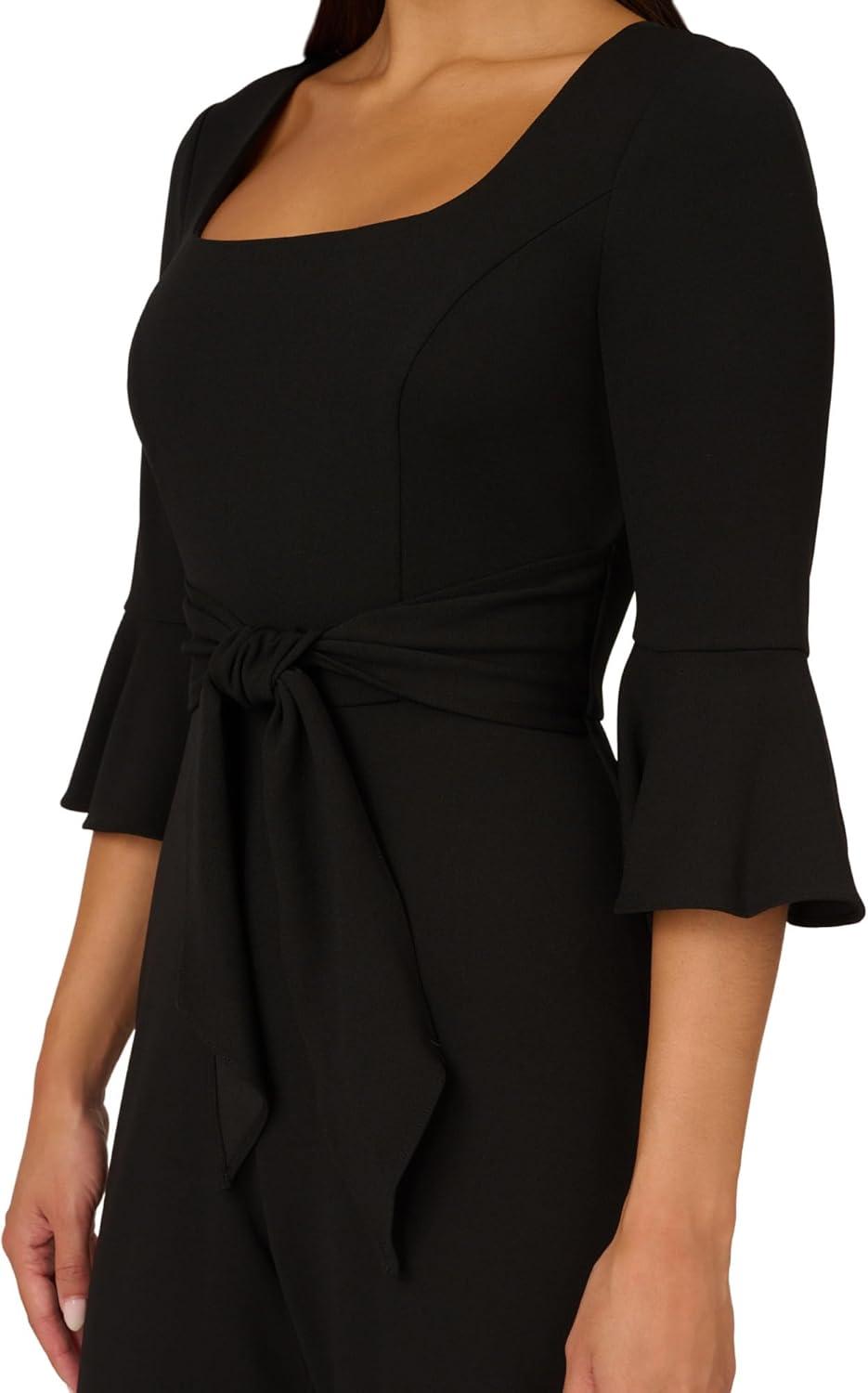 image:imageADRIANNA PAPELL Womens Knit Crepe Tie Front Jumpsuit Formal One Piece Jumpsuit with Bell Sleeves amp Wide Leg DesignBlack