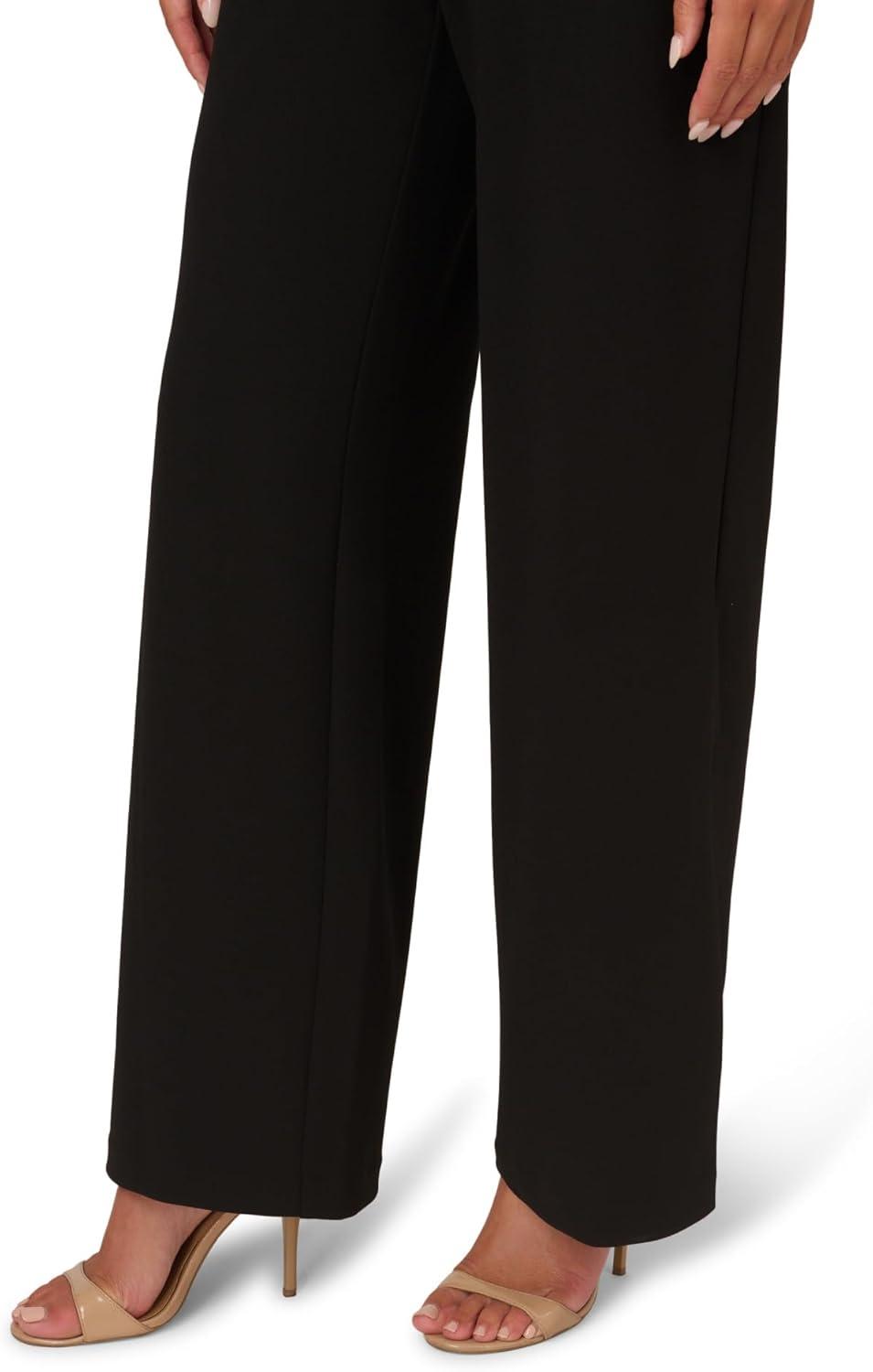 image:imageADRIANNA PAPELL Womens Knit Crepe Tie Front Jumpsuit Formal One Piece Jumpsuit with Bell Sleeves amp Wide Leg DesignBlack