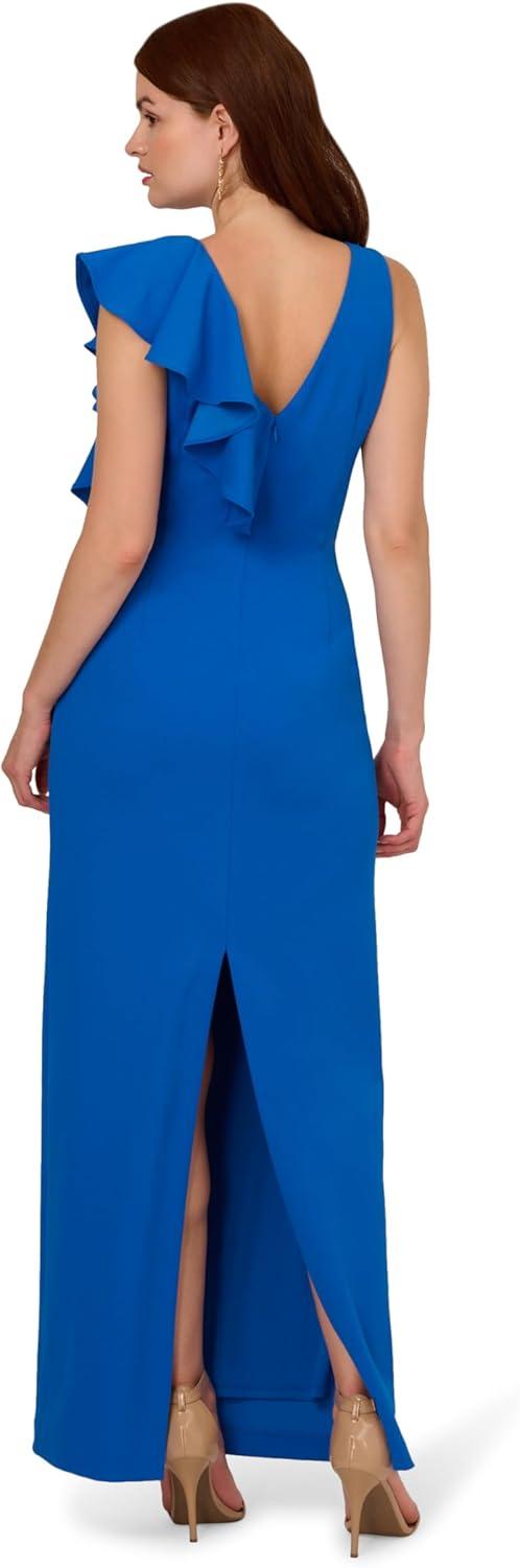 image:imageAdrianna Papell Womens Knit Crepe Ruffle GownCool Cobalt