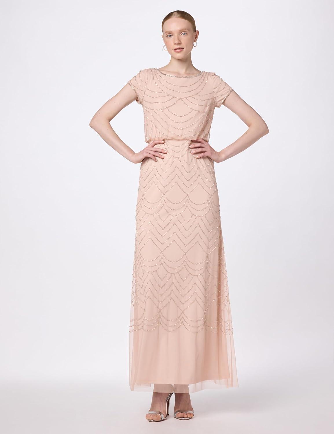 image:imageAdrianna Papell Womens Short Sleeve Blouson Beaded GownBlush