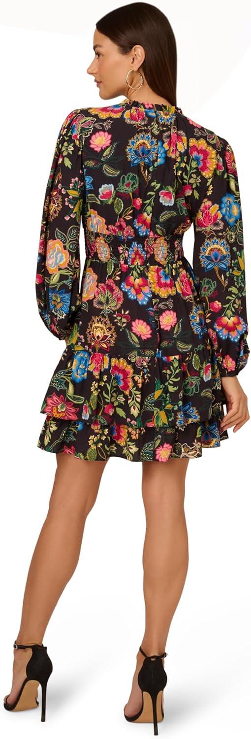 image:imageAdrianna Papell Womens Smocked Printed Short DressBlack Multi