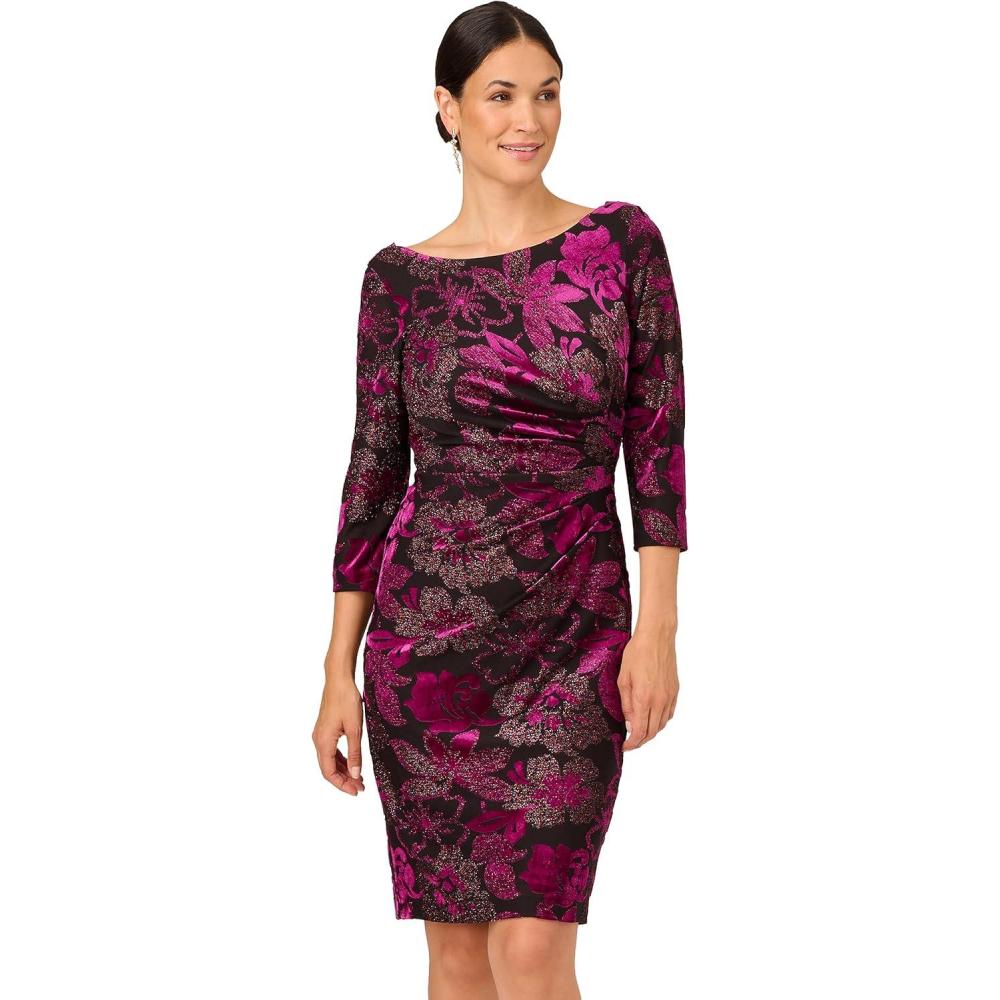 image:imageAdrianna Papell Womens Metallic Velvet Cowl DressBlackViolet