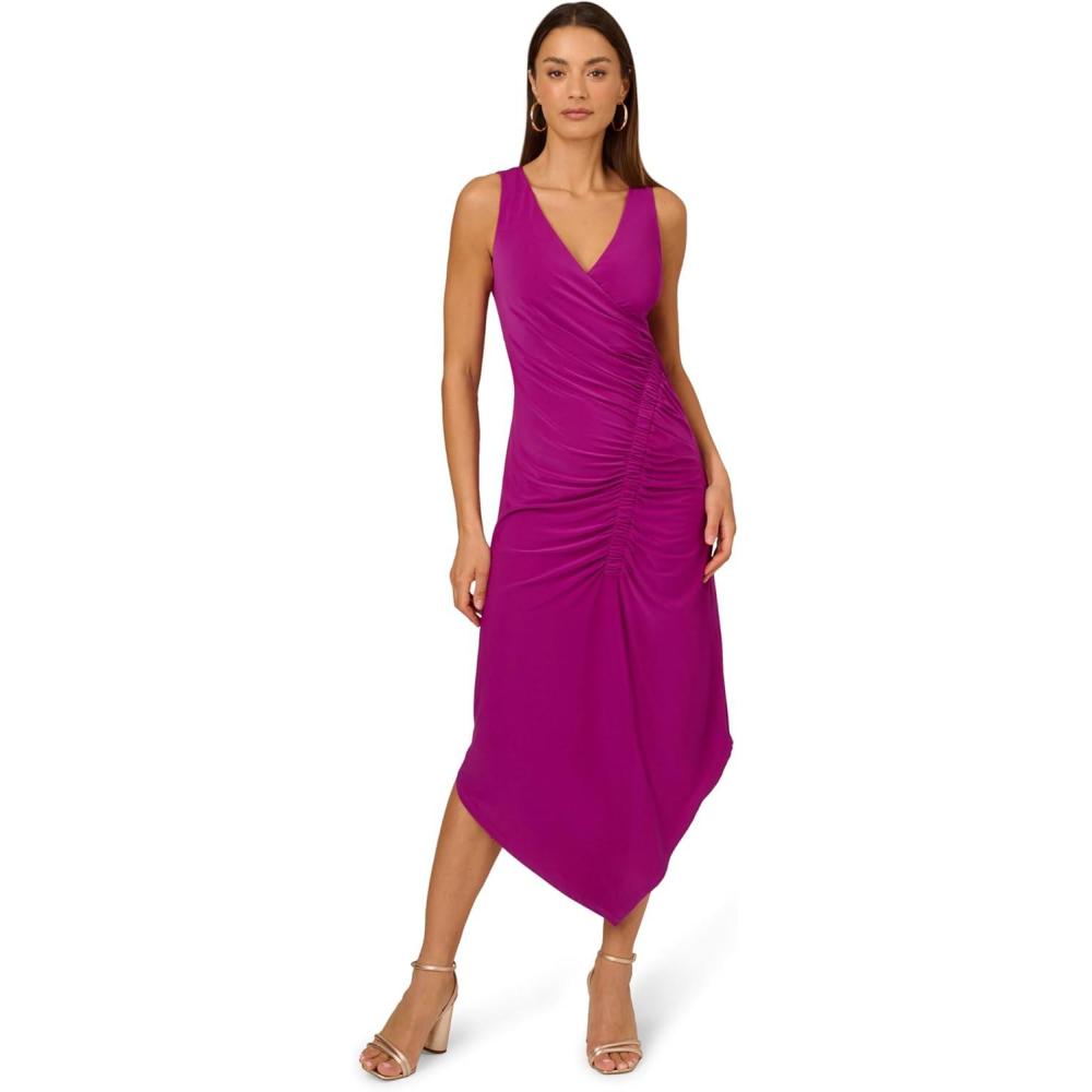 image:imageAdrianna Papell Womens Shirred Jersey Midi DressWild Magenta