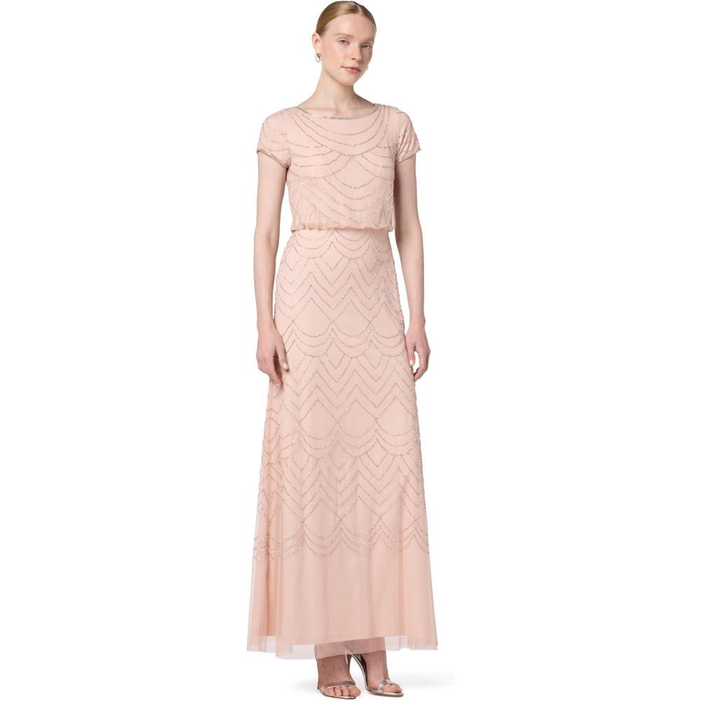image:imageAdrianna Papell Womens Short Sleeve Blouson Beaded GownBlush