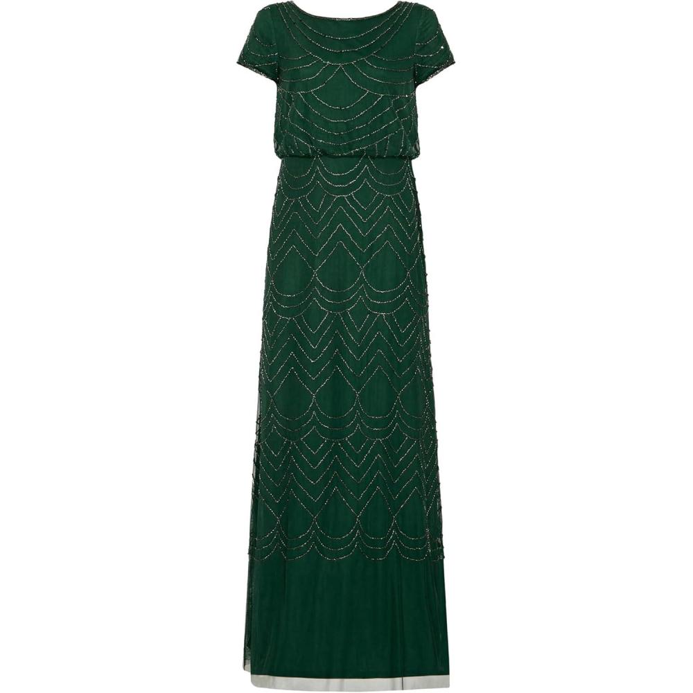 image:imageAdrianna Papell Womens Short Sleeve Blouson Beaded GownDusty Emerald