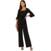 ADRIANNA PAPELL Women’s Knit Crepe Tie Front Jumpsuit | Formal One Piece Jumpsuit with Bell Sleeves & Wide Leg Design(Black)