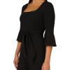 ADRIANNA PAPELL Women’s Knit Crepe Tie Front Jumpsuit | Formal One Piece Jumpsuit with Bell Sleeves & Wide Leg Design(Black)