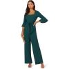 ADRIANNA PAPELL Women’s Knit Crepe Tie Front Jumpsuit | Formal One Piece Jumpsuit with Bell Sleeves & Wide Leg Design(Hunter)