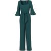 ADRIANNA PAPELL Women’s Knit Crepe Tie Front Jumpsuit | Formal One Piece Jumpsuit with Bell Sleeves & Wide Leg Design(Hunter)