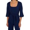ADRIANNA PAPELL Women’s Knit Crepe Tie Front Jumpsuit | Formal One Piece Jumpsuit with Bell Sleeves & Wide Leg Design(Navy Sateen)