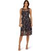 Adrianna Papell Womens Embroidered Midi Dress(Navy/Rosegold)