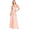Adrianna Papell Womens Long Beaded V-Neck Dress with Cap Sleeves and Waistband(Blush)