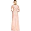 Adrianna Papell Womens Long Beaded V-Neck Dress with Cap Sleeves and Waistband(Blush)