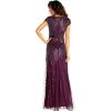 Adrianna Papell Womens Long Beaded V-Neck Dress with Cap Sleeves and Waistband(Cassis)