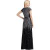Adrianna Papell Womens Long Beaded V-Neck Dress with Cap Sleeves and Waistband(Gunmetal)