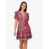 Adrianna Papell Womens Printed Short Flounce Dress(Hot Pink/Multi)