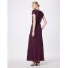 Adrianna Papell Womens Short Sleeve Blouson Beaded Gown(Cassis)