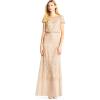 Adrianna Papell Womens Short Sleeve Blouson Beaded Gown(Champagne/Gold)