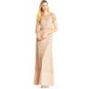 Adrianna Papell Womens Short Sleeve Blouson Beaded Gown(Champagne/Gold)
