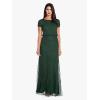 Adrianna Papell Womens Short Sleeve Blouson Beaded Gown(Dusty Emerald)