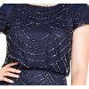 Adrianna Papell Womens Short Sleeve Blouson Beaded Gown(Navy)