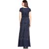Adrianna Papell Womens Short Sleeve Blouson Beaded Gown(Navy)