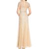 Adrianna Papell Womens Short-Sleeve Grid Beaded Gown(Champagne)