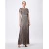 Adrianna Papell Womens Short-Sleeve Grid Beaded Gown(Lead)