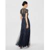 Adrianna Papell Womens Short-Sleeve Grid Beaded Gown(Navy)