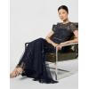 Adrianna Papell Womens Short-Sleeve Grid Beaded Gown(Navy)