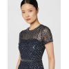 Adrianna Papell Womens Short-Sleeve Grid Beaded Gown(Navy)