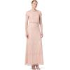 Adrianna Papell Womens Short Sleeve Blouson Beaded Gown(Blush)