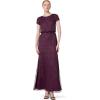 Adrianna Papell Womens Short Sleeve Blouson Beaded Gown(Cassis)