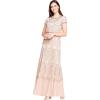 Adrianna Papell Womens Short Sleeve Blouson Beaded Gown(Taupe/Pink)